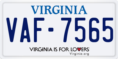 VA license plate VAF7565