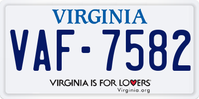 VA license plate VAF7582