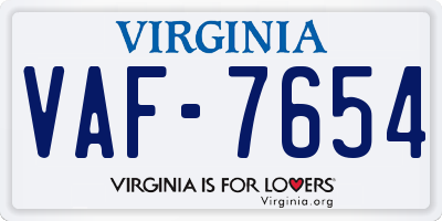 VA license plate VAF7654