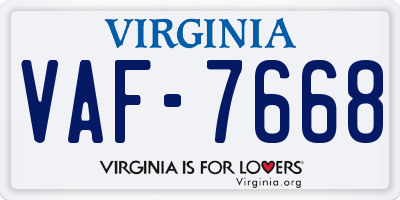VA license plate VAF7668
