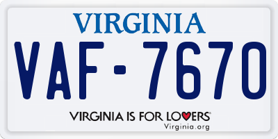VA license plate VAF7670