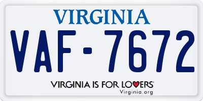 VA license plate VAF7672