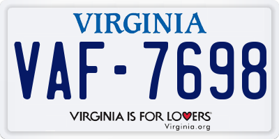 VA license plate VAF7698