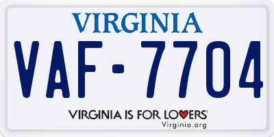 VA license plate VAF7704