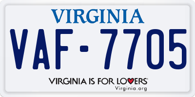 VA license plate VAF7705