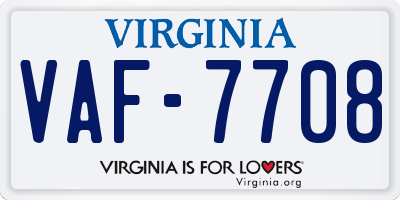 VA license plate VAF7708