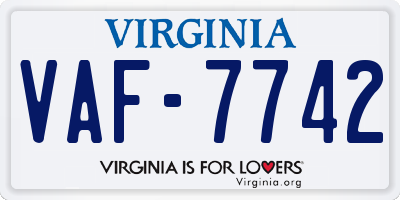 VA license plate VAF7742