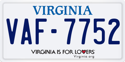 VA license plate VAF7752