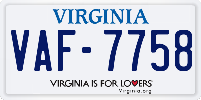 VA license plate VAF7758