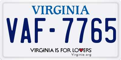 VA license plate VAF7765