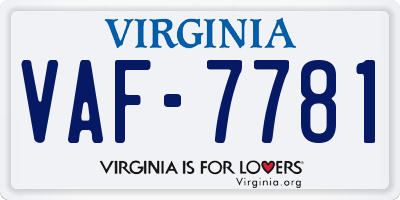 VA license plate VAF7781