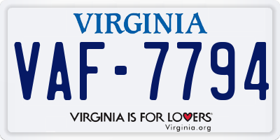 VA license plate VAF7794