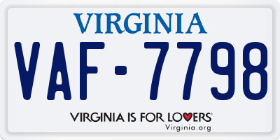 VA license plate VAF7798