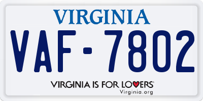 VA license plate VAF7802