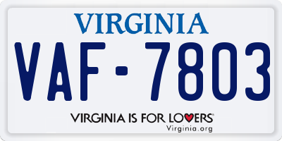 VA license plate VAF7803