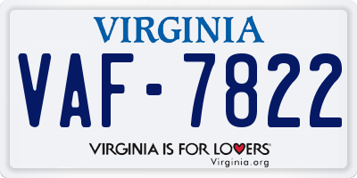 VA license plate VAF7822