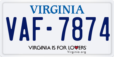 VA license plate VAF7874