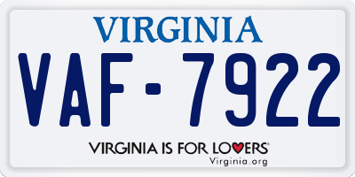 VA license plate VAF7922