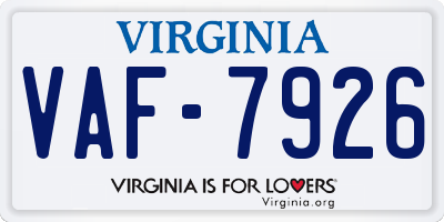 VA license plate VAF7926