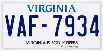 VA license plate VAF7934