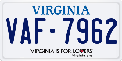 VA license plate VAF7962