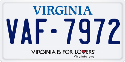 VA license plate VAF7972