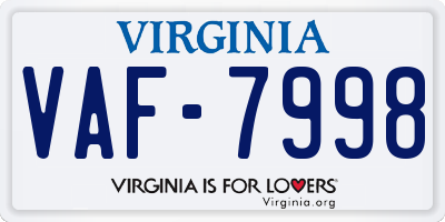 VA license plate VAF7998