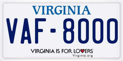 VA license plate VAF8000