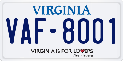 VA license plate VAF8001