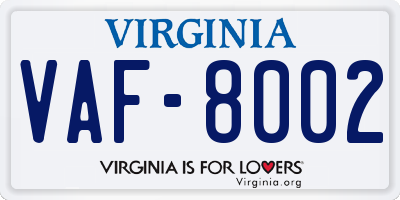 VA license plate VAF8002