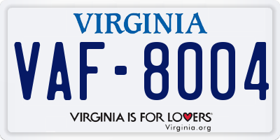 VA license plate VAF8004