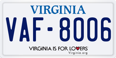 VA license plate VAF8006