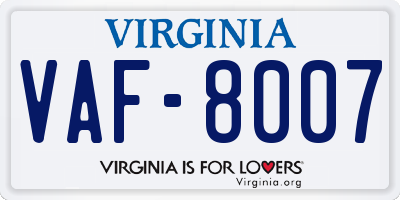 VA license plate VAF8007