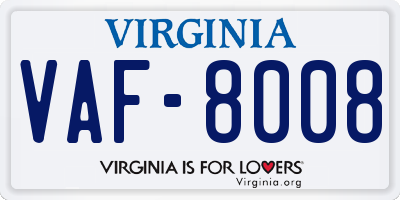 VA license plate VAF8008