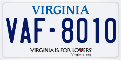 VA license plate VAF8010