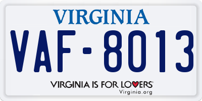 VA license plate VAF8013
