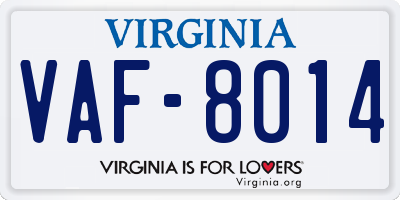 VA license plate VAF8014