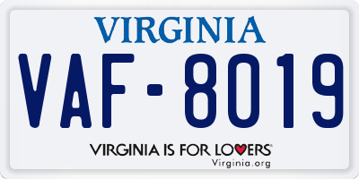 VA license plate VAF8019