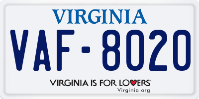 VA license plate VAF8020