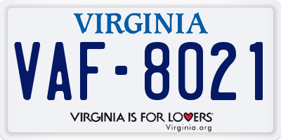 VA license plate VAF8021