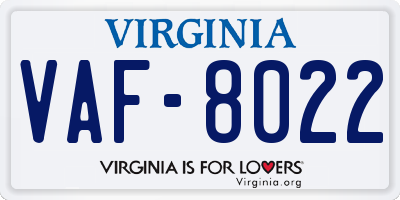 VA license plate VAF8022
