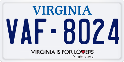 VA license plate VAF8024