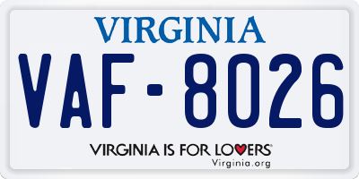 VA license plate VAF8026