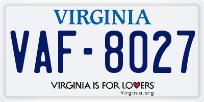 VA license plate VAF8027
