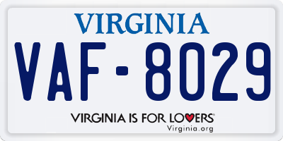 VA license plate VAF8029