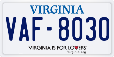 VA license plate VAF8030