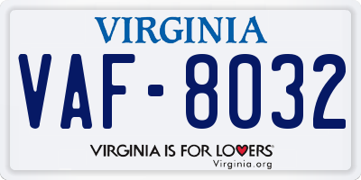 VA license plate VAF8032