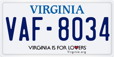 VA license plate VAF8034