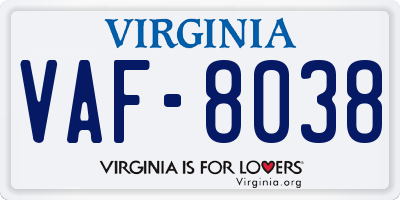 VA license plate VAF8038