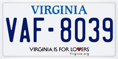 VA license plate VAF8039